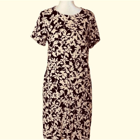 J. Jill Dark Brown Ivory Floral Pima Cotton Blend Pockets Button Detail Dress - Picture 1 of 15